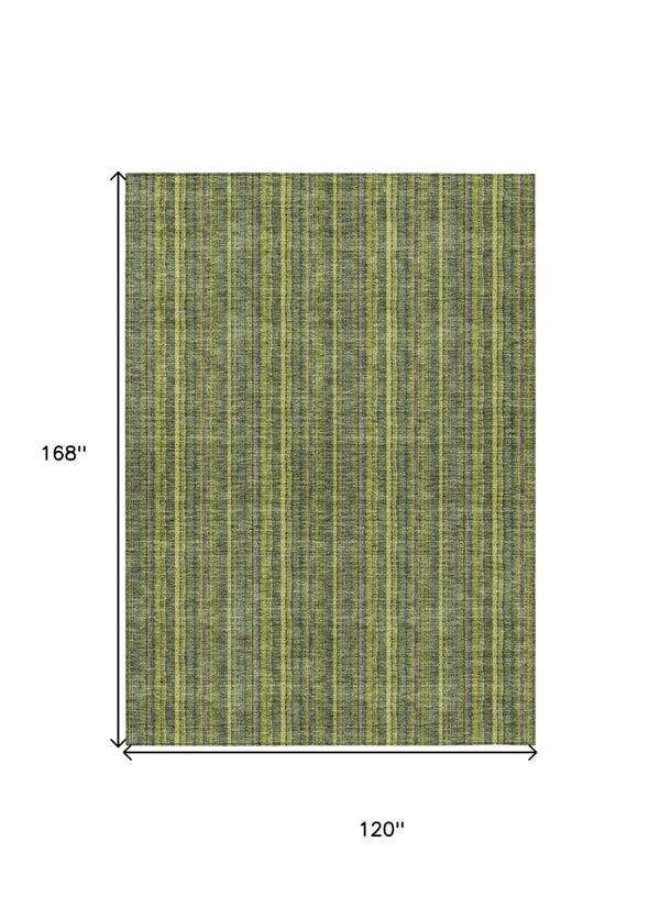 HomeRoots 5' Striped Olive and Lime Green Area Rug - Durable, Washable, Indoor/Outdoor Decor for Any Space 10' X 14' 615066