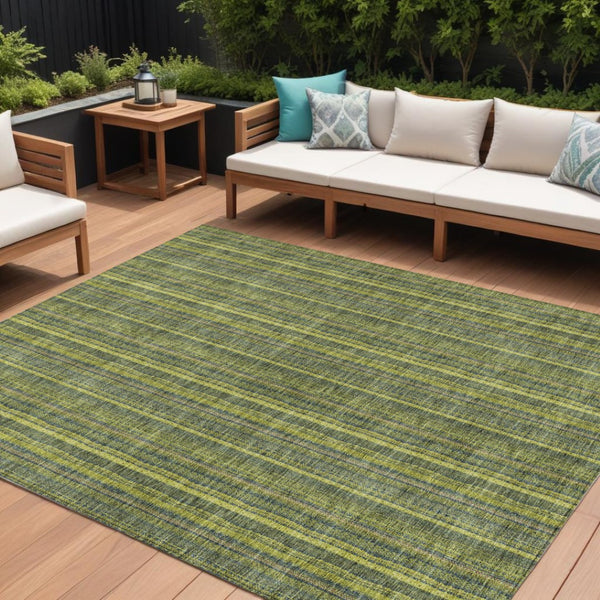 HomeRoots 5' Striped Olive and Lime Green Area Rug - Durable, Washable, Indoor/Outdoor Decor for Any Space 10' X 14' 615066