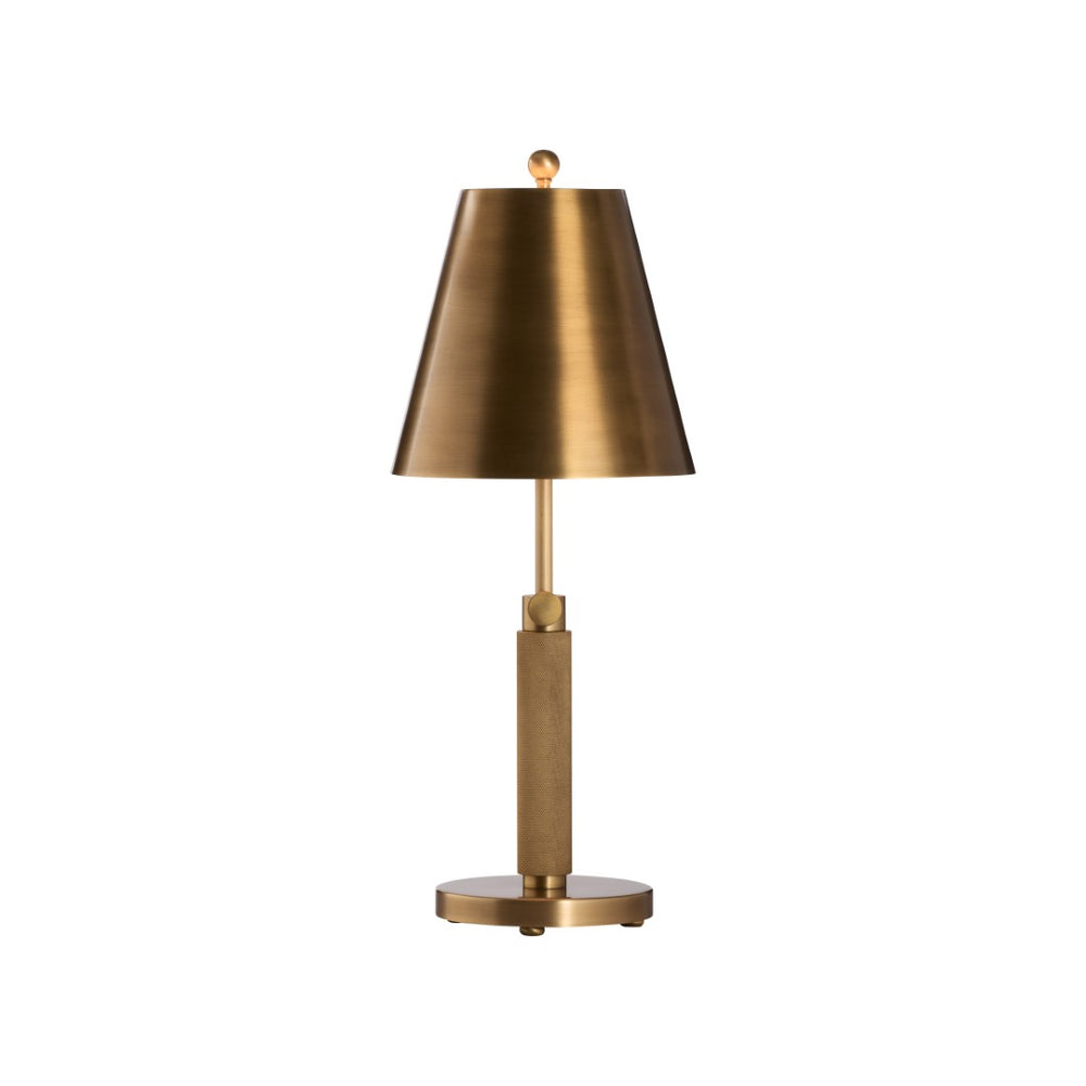 Wildwood Woodbury Antique Brass Table Lamp With Adjustable Height, Tapered Shade & Textured Column Base For Living Spaces 61508