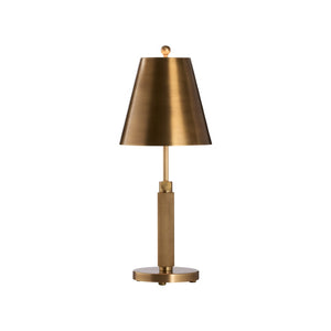 Wildwood Woodbury Antique Brass Table Lamp With Adjustable Height, Tapered Shade & Textured Column Base For Living Spaces 61508