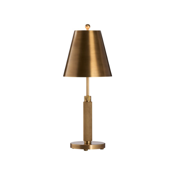 Wildwood Woodbury Antique Brass Table Lamp With Adjustable Height, Tapered Shade & Textured Column Base For Living Spaces 61508