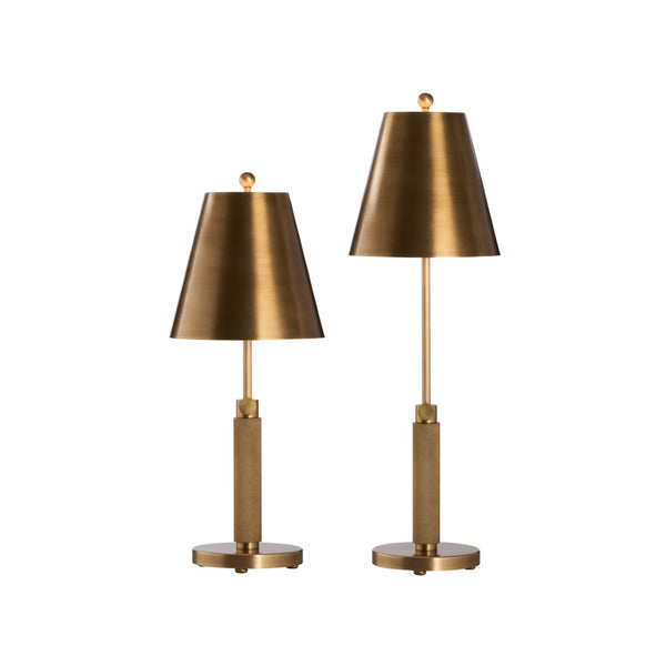 Wildwood Woodbury Antique Brass Table Lamp With Adjustable Height, Tapered Shade & Textured Column Base For Living Spaces 61508