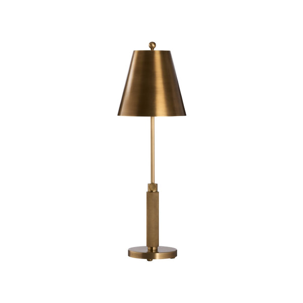 Wildwood Woodbury Antique Brass Table Lamp With Adjustable Height, Tapered Shade & Textured Column Base For Living Spaces 61508
