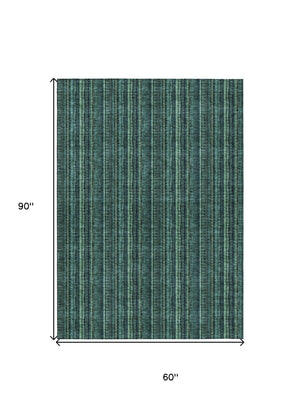 HomeRoots 5' Coastal-Inspired Teal Blue and Mint Green Striped Area Rug for Indoor & Outdoor Spaces 5' X 8' 615086