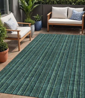 HomeRoots 5' Coastal-Inspired Teal Blue and Mint Green Striped Area Rug for Indoor & Outdoor Spaces 5' X 8' 615086