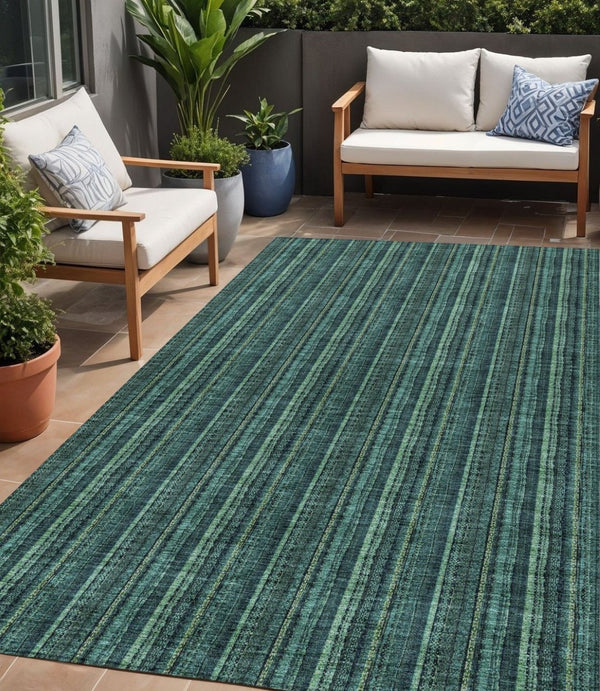 HomeRoots 5' Coastal-Inspired Teal Blue and Mint Green Striped Area Rug for Indoor & Outdoor Spaces 5' X 8' 615086