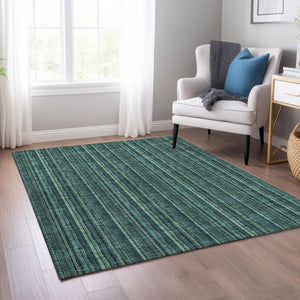 HomeRoots 5' Coastal-Inspired Teal Blue and Mint Green Striped Area Rug for Indoor & Outdoor Spaces 5' X 8' 615086