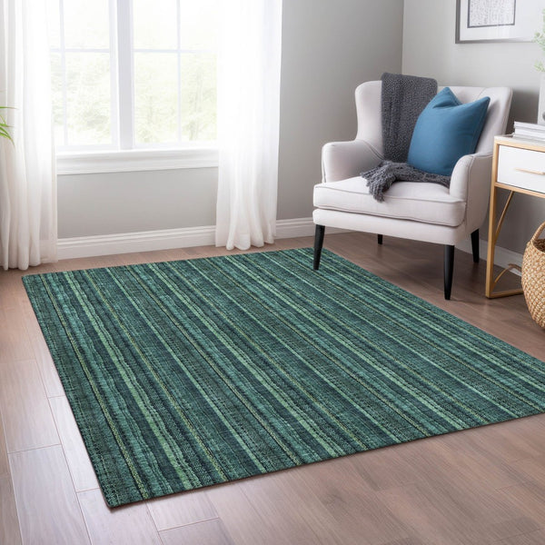 HomeRoots 5' Coastal-Inspired Teal Blue and Mint Green Striped Area Rug for Indoor & Outdoor Spaces 5' X 8' 615086