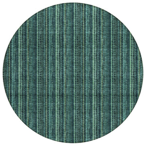 HomeRoots 5' Coastal-Inspired Teal Blue and Mint Green Striped Area Rug for Indoor & Outdoor Spaces 8' Round 615088