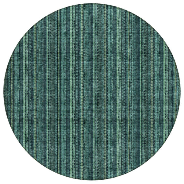 HomeRoots 5' Coastal-Inspired Teal Blue and Mint Green Striped Area Rug for Indoor & Outdoor Spaces 8' Round 615088