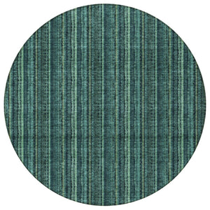 HomeRoots 5' Coastal-Inspired Teal Blue and Mint Green Striped Area Rug for Indoor & Outdoor Spaces 8' Round 615088