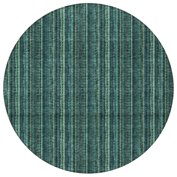 HomeRoots 5' Coastal-Inspired Teal Blue and Mint Green Striped Area Rug for Indoor & Outdoor Spaces 8' Round 615088