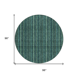 HomeRoots 5' Coastal-Inspired Teal Blue and Mint Green Striped Area Rug for Indoor & Outdoor Spaces 8' Round 615088