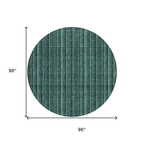 HomeRoots 5' Coastal-Inspired Teal Blue and Mint Green Striped Area Rug for Indoor & Outdoor Spaces 8' Round 615088