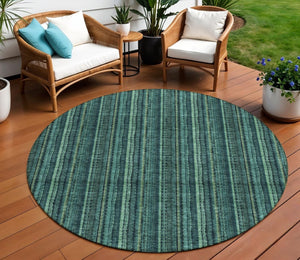 HomeRoots 5' Coastal-Inspired Teal Blue and Mint Green Striped Area Rug for Indoor & Outdoor Spaces 8' Round 615088
