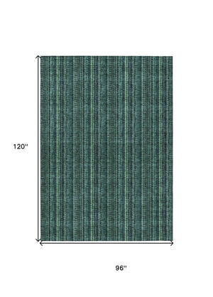 HomeRoots 5' Coastal-Inspired Teal Blue and Mint Green Striped Area Rug for Indoor & Outdoor Spaces 8' X 10' 615090