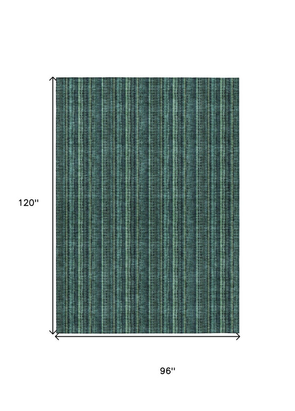 HomeRoots 5' Coastal-Inspired Teal Blue and Mint Green Striped Area Rug for Indoor & Outdoor Spaces 8' X 10' 615090