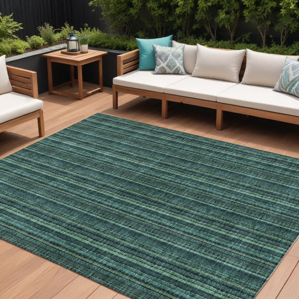 HomeRoots 5' Coastal-Inspired Teal Blue and Mint Green Striped Area Rug for Indoor & Outdoor Spaces 9' X 12' 615092