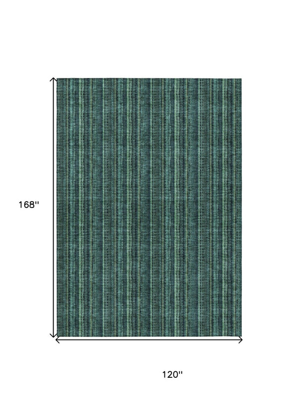 HomeRoots 5' Coastal-Inspired Teal Blue and Mint Green Striped Area Rug for Indoor & Outdoor Spaces 10' X 14' 615094