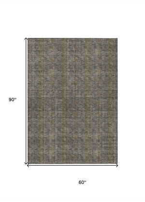 HomeRoots 5' Stylish Striped Washable Area Rug – Durable Indoor Outdoor Design in Taupe, Blue, and Green 5' X 8' 615096