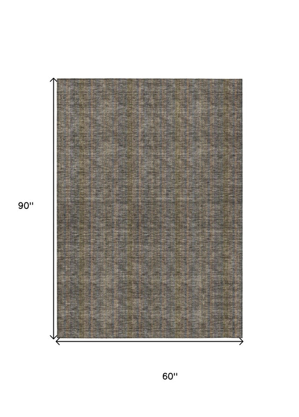 HomeRoots 5' Stylish Striped Washable Area Rug – Durable Indoor Outdoor Design in Taupe, Blue, and Green 5' X 8' 615096