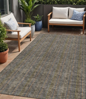 HomeRoots 5' Stylish Striped Washable Area Rug – Durable Indoor Outdoor Design in Taupe, Blue, and Green 5' X 8' 615096