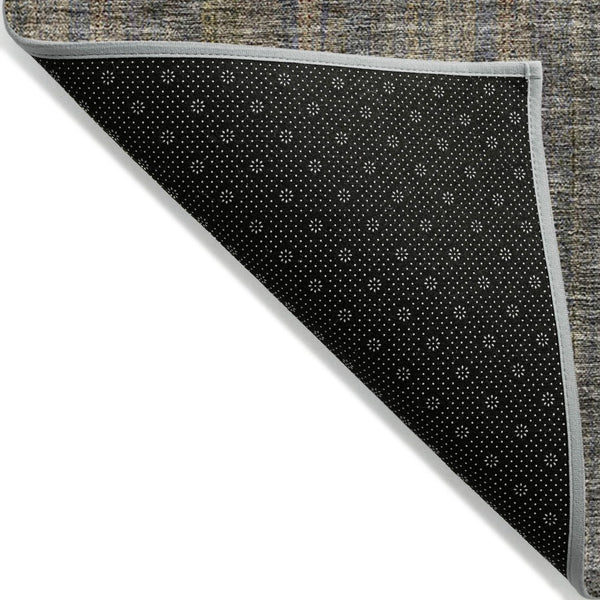 HomeRoots 5' Stylish Striped Washable Area Rug – Durable Indoor Outdoor Design in Taupe, Blue, and Green 5' X 8' 615096