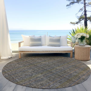 HomeRoots 5' Stylish Striped Washable Area Rug – Durable Indoor Outdoor Design in Taupe, Blue, and Green 8' Round 615097