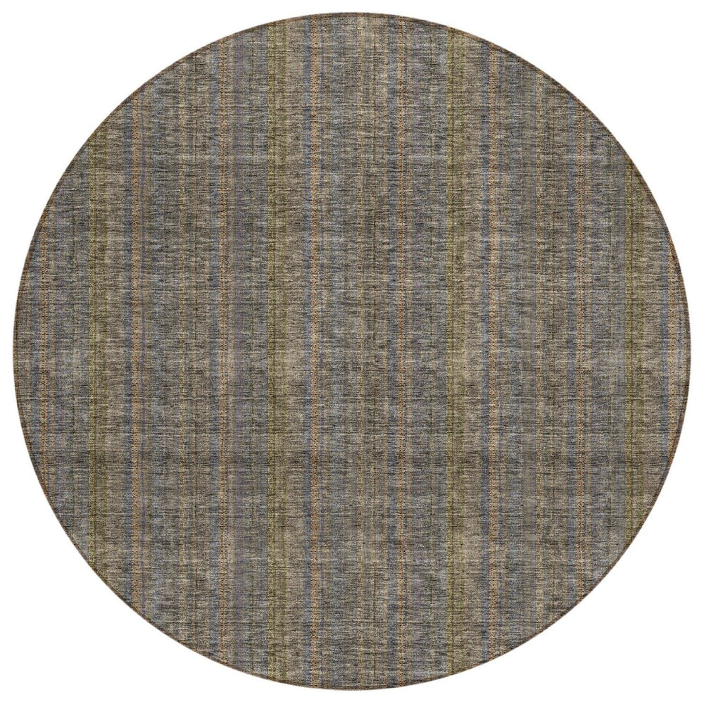 HomeRoots 5' Stylish Striped Washable Area Rug – Durable Indoor Outdoor Design in Taupe, Blue, and Green 8' Round 615097