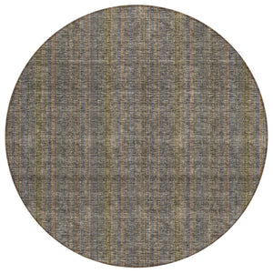 HomeRoots 5' Stylish Striped Washable Area Rug – Durable Indoor Outdoor Design in Taupe, Blue, and Green 8' Round 615097