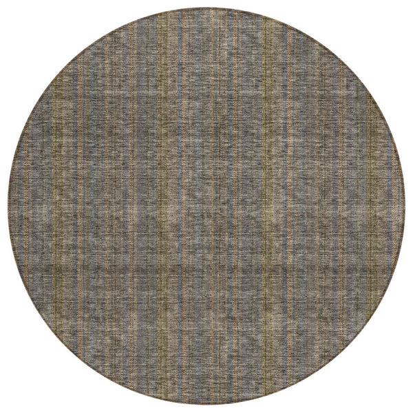 HomeRoots 5' Stylish Striped Washable Area Rug – Durable Indoor Outdoor Design in Taupe, Blue, and Green 8' Round 615097