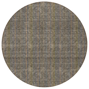 HomeRoots 5' Stylish Striped Washable Area Rug – Durable Indoor Outdoor Design in Taupe, Blue, and Green 8' Round 615097