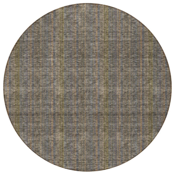 HomeRoots 5' Stylish Striped Washable Area Rug – Durable Indoor Outdoor Design in Taupe, Blue, and Green 8' Round 615097