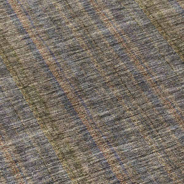 HomeRoots 5' Stylish Striped Washable Area Rug – Durable Indoor Outdoor Design in Taupe, Blue, and Green 8' Round 615097