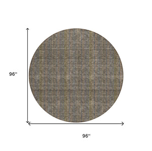 HomeRoots 5' Stylish Striped Washable Area Rug – Durable Indoor Outdoor Design in Taupe, Blue, and Green 8' Round 615097