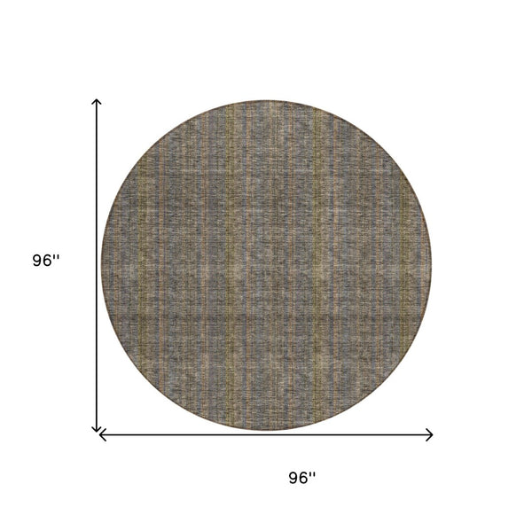 HomeRoots 5' Stylish Striped Washable Area Rug – Durable Indoor Outdoor Design in Taupe, Blue, and Green 8' Round 615097