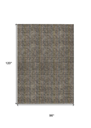 HomeRoots 5' Stylish Striped Washable Area Rug – Durable Indoor Outdoor Design in Taupe, Blue, and Green 8' X 10' 615098