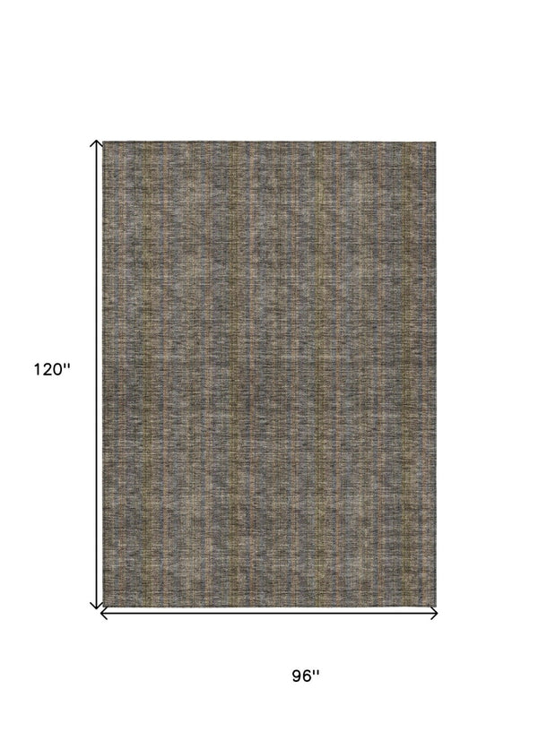 HomeRoots 5' Stylish Striped Washable Area Rug – Durable Indoor Outdoor Design in Taupe, Blue, and Green 8' X 10' 615098