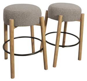 HomeRoots Set of Two Stylish Gray Fabric Backless Bar Stools with Natural Wood Base for Modern Spaces 615099