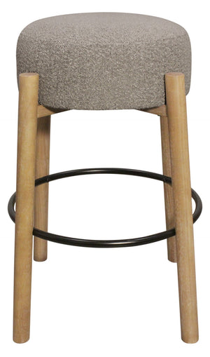 HomeRoots Set of Two Stylish Gray Fabric Backless Bar Stools with Natural Wood Base for Modern Spaces 615099