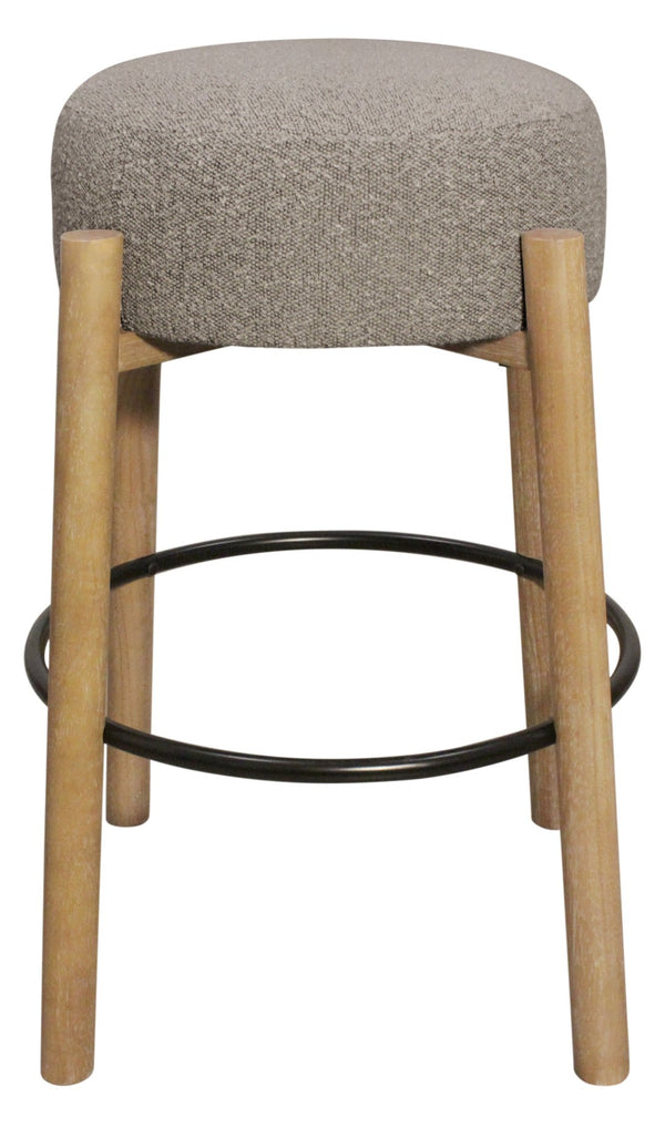HomeRoots Set of Two Stylish Gray Fabric Backless Bar Stools with Natural Wood Base for Modern Spaces 615099