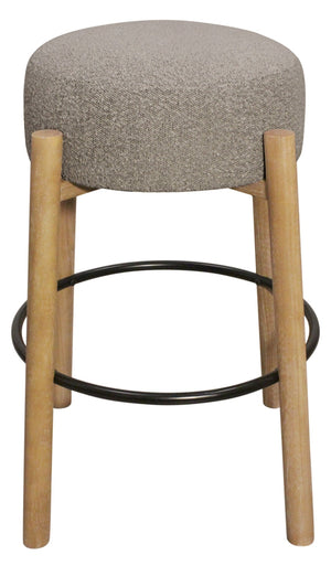 HomeRoots Set of Two Stylish Gray Fabric Backless Bar Stools with Natural Wood Base for Modern Spaces 615099