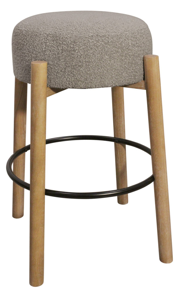 HomeRoots Set of Two Stylish Gray Fabric Backless Bar Stools with Natural Wood Base for Modern Spaces 615099