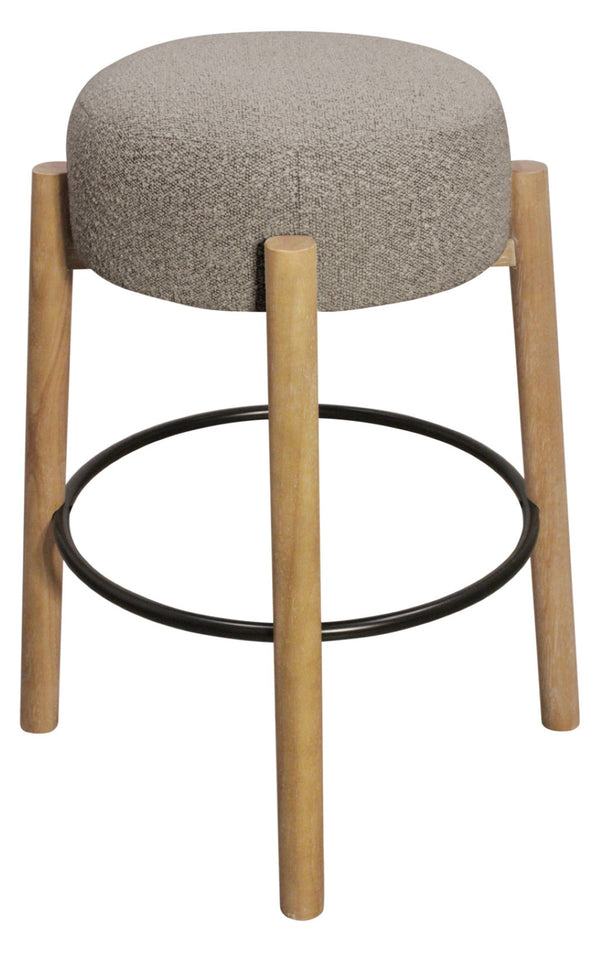 HomeRoots Set of Two Stylish Gray Fabric Backless Bar Stools with Natural Wood Base for Modern Spaces 615099