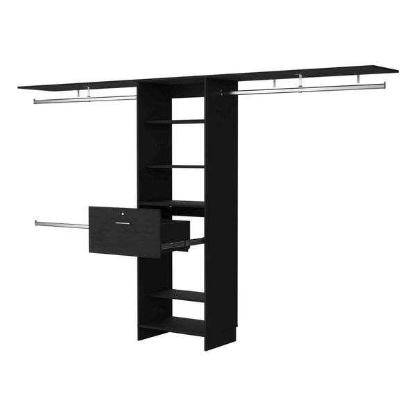 English Elm Broncos Black Single Drawer Closet Organizer with Multiple Shelves, 118"W Coverage, Spacious Storage B128S00081