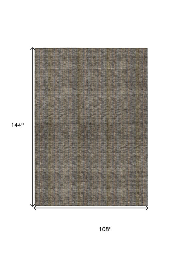 HomeRoots 5' Stylish Striped Washable Area Rug – Durable Indoor Outdoor Design in Taupe, Blue, and Green 9' X 12' 615100