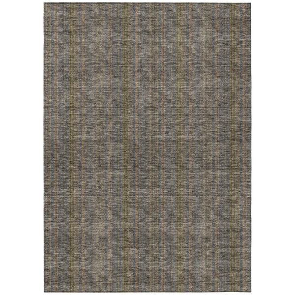 HomeRoots 5' Stylish Striped Washable Area Rug – Durable Indoor Outdoor Design in Taupe, Blue, and Green 9' X 12' 615100