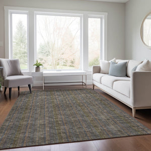 HomeRoots 5' Stylish Striped Washable Area Rug – Durable Indoor Outdoor Design in Taupe, Blue, and Green 9' X 12' 615100