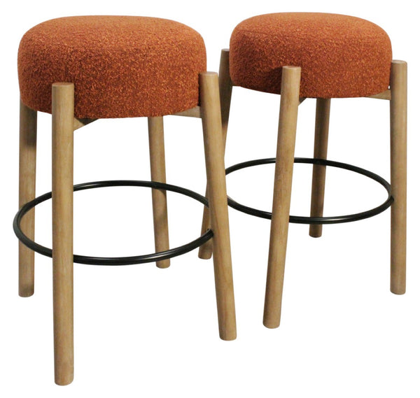 HomeRoots Set of Two Stylish Rust Fabric and Natural Wood Backless Bar Stools for Modern Spaces 615101