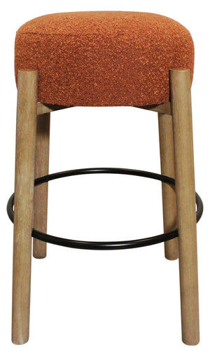 HomeRoots Set of Two Stylish Rust Fabric and Natural Wood Backless Bar Stools for Modern Spaces 615101